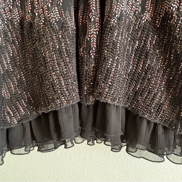 Free People Women's  Black Lace Mini Dress SZ M Leather Tie 3/4 Sleeve - Picture 6 of 12